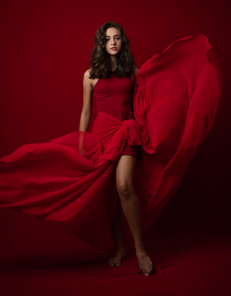 woman in red dress